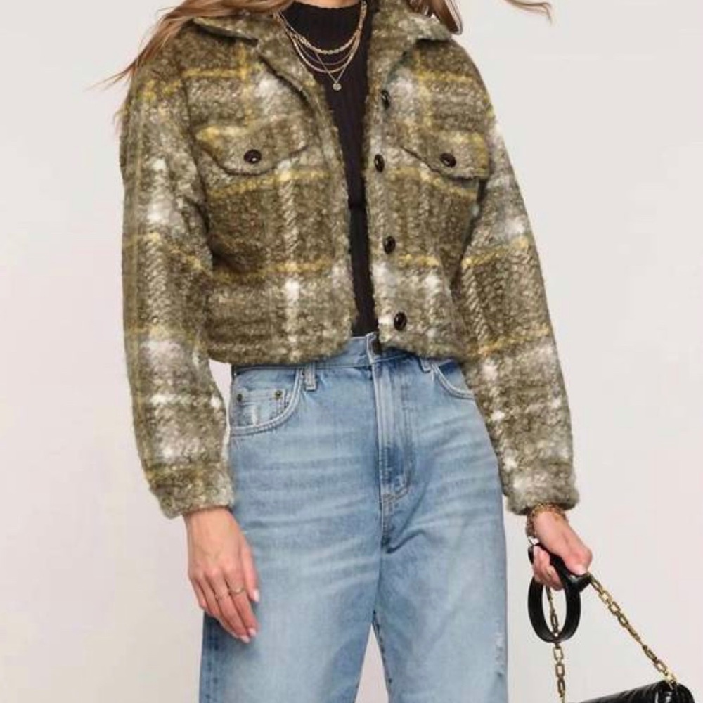 NWT $98 Bagatelle Green and Cream Utility Cropped Jacket